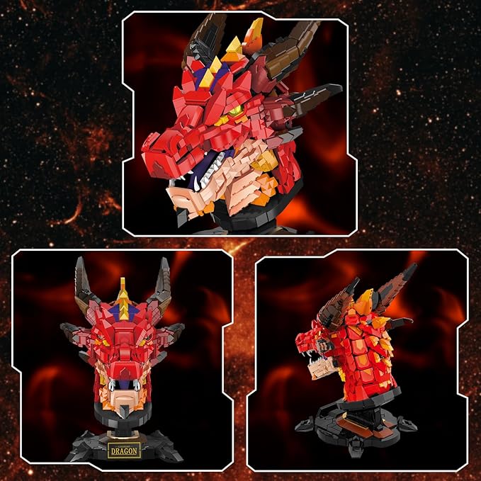 NUTCRACKER Dragon Building Set for Adult - Fire Dragon Head Toy Building Set, Animal Skeleton Fossils Home Desktop Display Model Decor, Easter Birthday Gift for Teens Boys Girls 14+ (2713 Pieces)