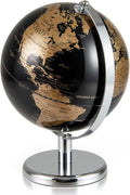 8" World Globe, Black Earth Globe with Gold Accents, Metal Stand, Non-slip Base & Time Zone, Decorative Tabletop Desk Globes for Classroom, Office & Home