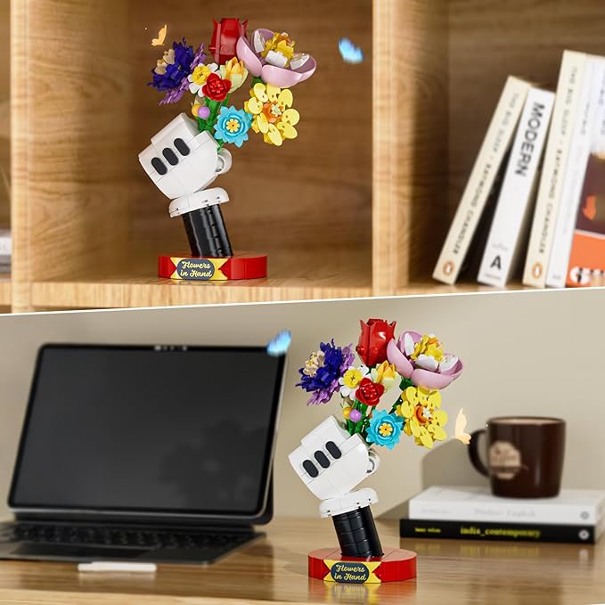 Floral Bouquet Building Set with Elegant Display Stand – Creative Artificial Flowers Kit for Home Decor, Mother’s Day & Valentine’s Gifts. Perfect for Ages 6+, a Thoughtful Present for Loved Ones!