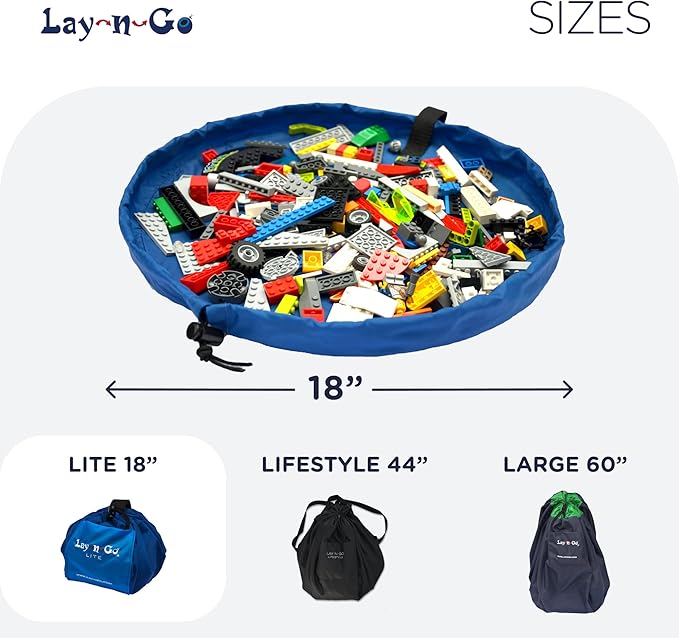 Lay-n-Go 2-in-1 Small Portable Drawstring Toys Storage Organizer and Play Mat for Room and Travel, Made for Kids and Toddlers with a Durable Patented Design