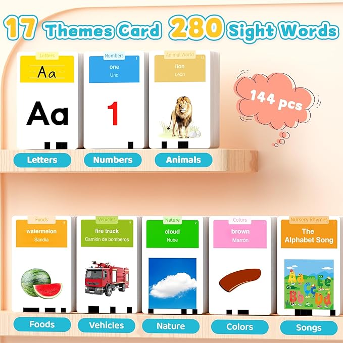 HOMESTEC Toddlers Bilingual Spanish & English Talking Flash Cards with 288 Sight Words, Speech Therapy Toys for 3 4 5 6 Years Old Boys and Girls, Learning Educational Kids Gifts (Blue)