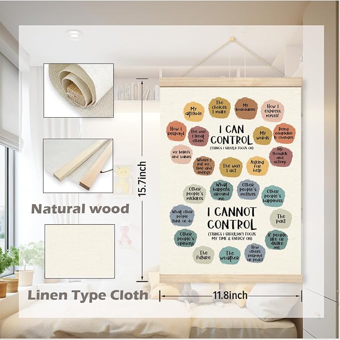 Emotional Wall Art, Positive Poster Print Framed, Therapy Office Decor, Things I Can Control Framed Canvas Print, Canvas Painting Artwork For Home School Counseling Treatment Office