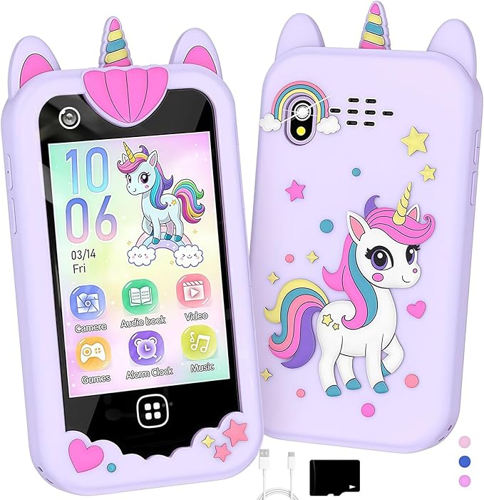 Kids Smart Phone for Girls, Kids Toys Cell Phone 2.8" Touchscreen Toddler Learning Play Toy Phone with Dual Camera, Game, Music Player, 8GB Card Birthday Gifts for Girls Boy Age 4-12 (Purple)