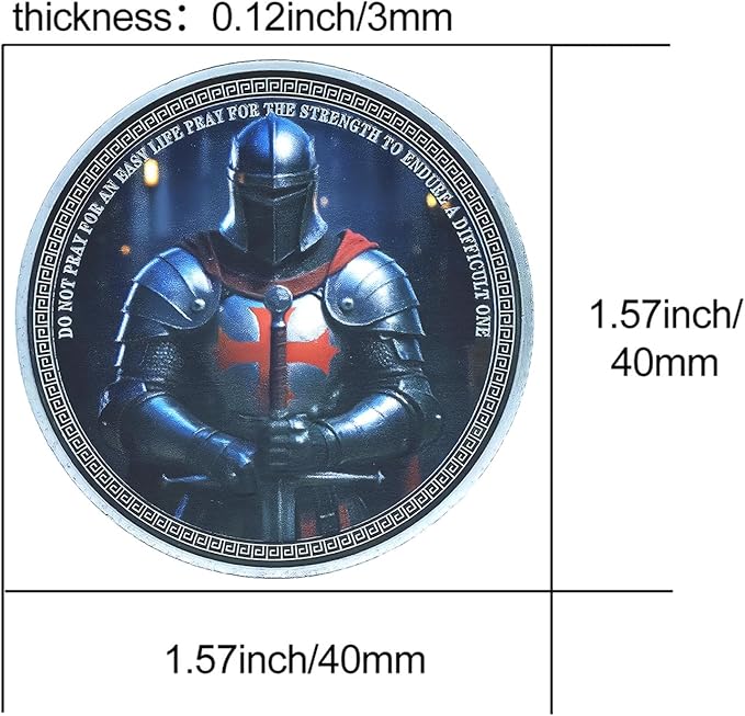 Knight Templar Challenge Coin Armor Red Cross Shield Faith and Bravery Coin Collection (Pack of 6)
