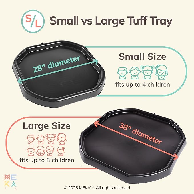 MEKA Tuff Tray with Solar Fountain, Sensory Water Play Tray for Kids, Outdoor Indoor Messy Play, STEM Activities, Classroom or Home Use ((Black, Small 28" x 28"))