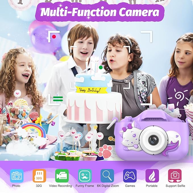 Goopow Kids Selfie Camera Toys for Girls Age 3-9, Digital Video Camera Toy with Protective Cover,Christmas Birthday Festival Gifts for 3-9 Year Old Girls Boys- 32GB SD Card Included