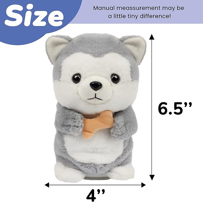 Hopearl Talking Husky Repeats What You Say Dog Nodding Electric Interactive Animated Puppy with Bone Toy Speaking Plush Buddy Gifts for Toddlers, Gray, 6.5''