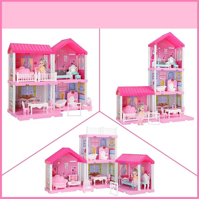 Girl House Toys for Girls 4-8, 2 Storey 4 Rooms Indoor Playset with Doll, Furniture and Accessories, Pretend Toddler Toy, Birthday Gifts for Girl Age 3-5 4-6 6-12