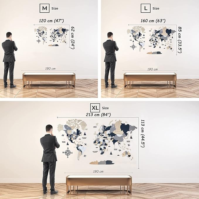 Wooden World Map 3D Art Large Wall Decor - Size (M, L, XL) Any Occasion Gift Idea - Wall Art For Home, Kitchen or Office (XL, ALASKA)