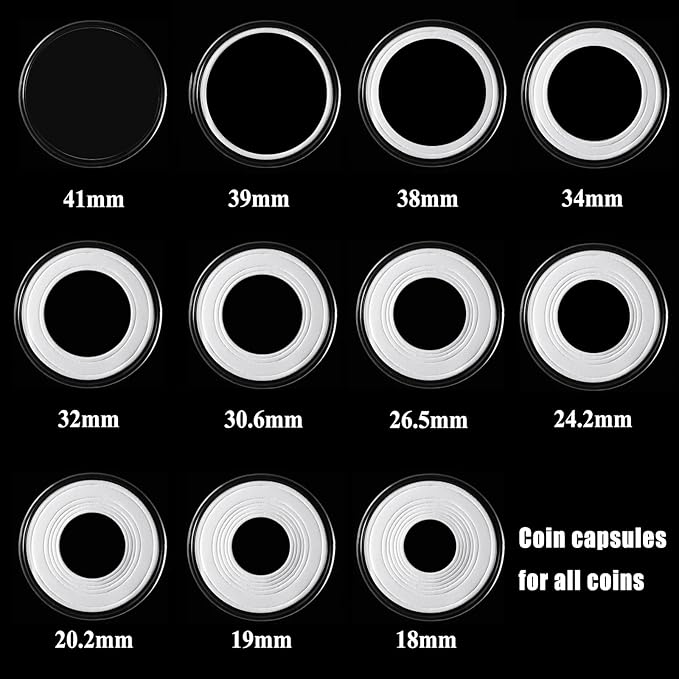 MUDOR 108 Pieces Silver Dollar Coin Holder,Storage Case with Lock for Collectors, 41mm Coin Collection Supplies,10 Size Gasket fits Cent,Nickel,Quarter, Morgan,Silver Eagle