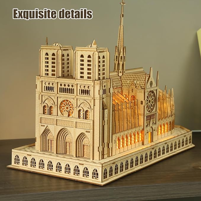 3D Wooden Puzzles for Adults,Notre Dame de Paris Church Model Kit for Adults to Build,Led Light DIY Games Gift on Birthday Christmas,Building Puzzle 266 Pcs