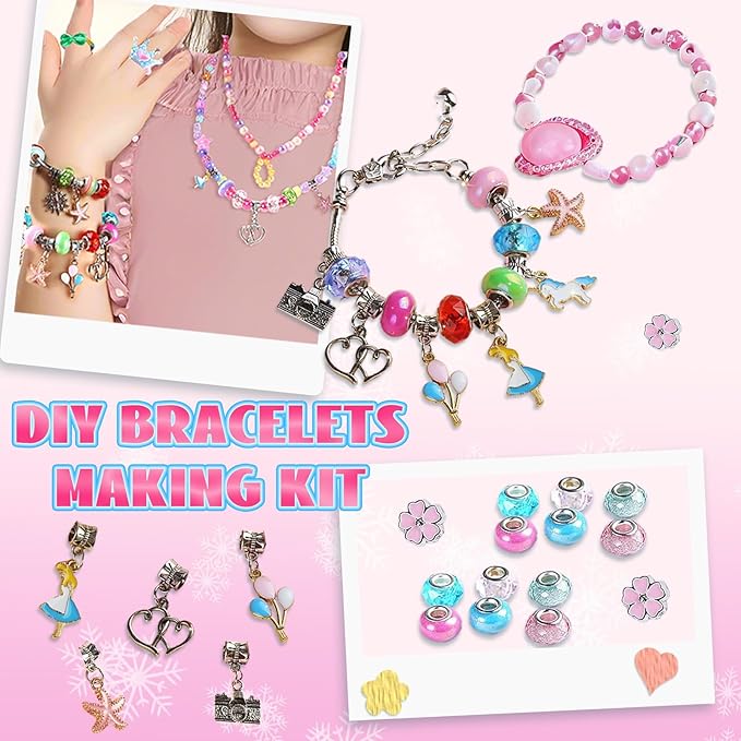 Tuehakny 10-in-1 Jewelry Craft Kit for Girls Ages 4-12, 3000+ Non-Toxic Beads, Charms & Elastic String with Layered Storage Box, DIY Bracelet Necklace Maker Kit, Birthday Christmas Gifts for Kids