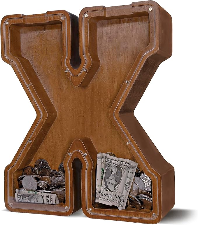 Wooden Letter Piggy Bank for Kids Larger Letter Piggy Bank for Boys and Girls Personalized Piggy Bank Initial Coin Bank Wood Kids Money Bank for Birthday and Festival