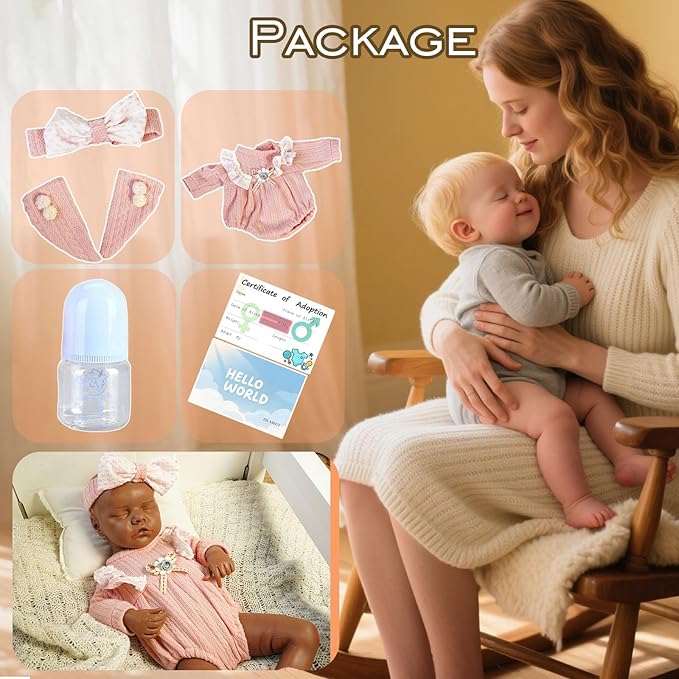 Full Silicone Baby Dolls,17.72 in Silicone Realistic Newborn Baby Doll, Non Vinyl 1:1 Lifelike Reborn Sleeping Dolls (Emma-Maroon)