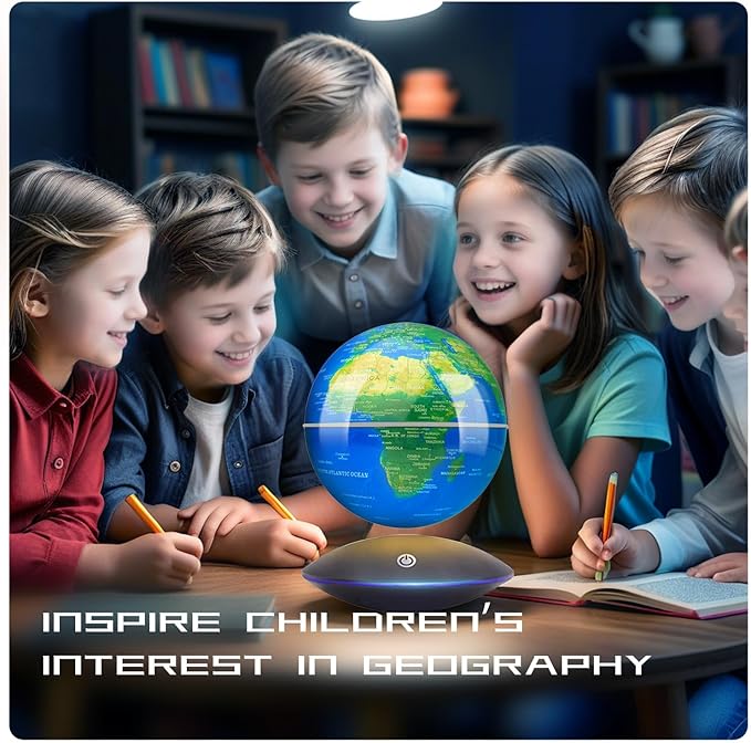 Magnetic Levitating Globe with LED Light, 360°Rotating Floating Globe World Map for Home Office Display, Cool Tech Gift for Men Father Boys and Girls, Ideal for Birthdays Anniversaries