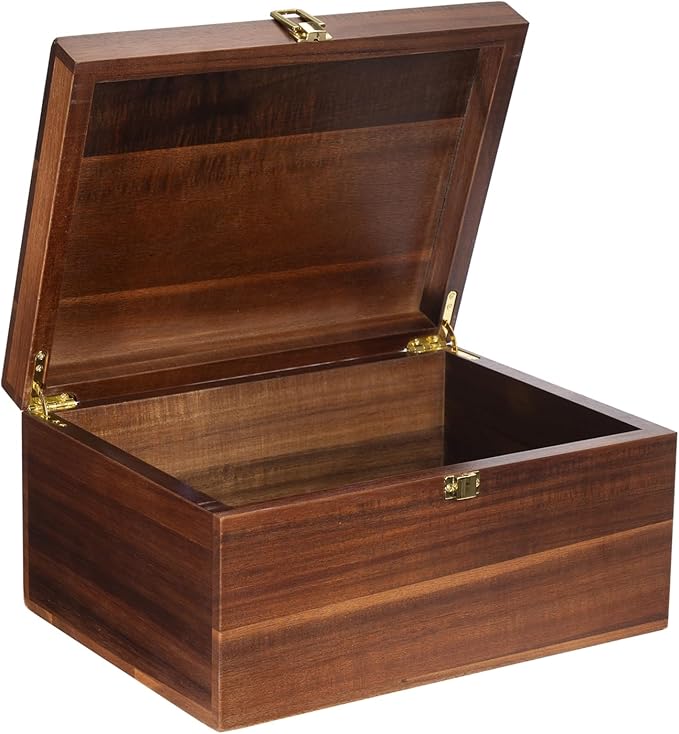 Large Wooden Storage Box - Wood Box with Lid for Home Decor, Ideal for Keepsakes, Trinkets, Jewelry & Photo, 12.5x9.4x6.1 IN, Wood Keepsake Memory Gift Boxes, Rustic Design-WB004- X Large