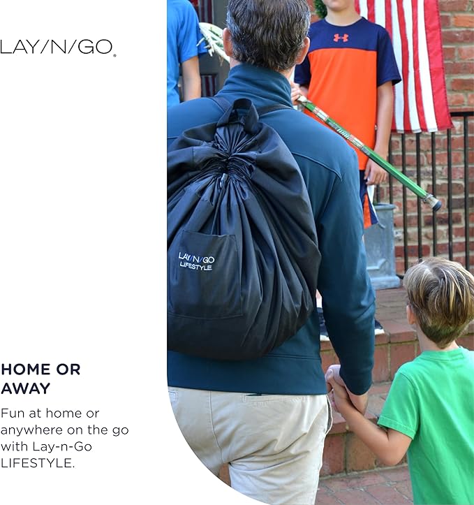 Lay-n-Go 2-in-1 Small Portable Drawstring Toys Storage Organizer and Play Mat for Room and Travel, Made for Kids and Toddlers with a Durable Patented Design