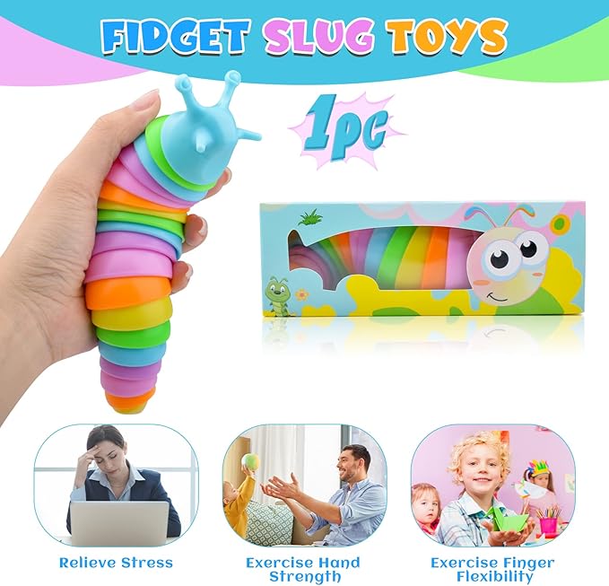 Cevioce Sensory Slug Fidget Toys,Fidget Slug Toys for Adults & Kids Party Favors,1 PC Cute Autism Sensory Toys for Autistic Children,Toddler Christmas Stocking StuffersTravel Toys for 3+