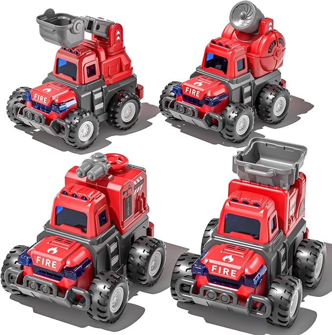 4 Pack Fire Trucks Toys for Toddlers Kids 2-4 Years, Press and Go Cars for Toddlers Boys Girls with Flexible Joints, Kids Toddlers Toys for 3 4 5 6 Years Old Boys Girls Birthday Gifts