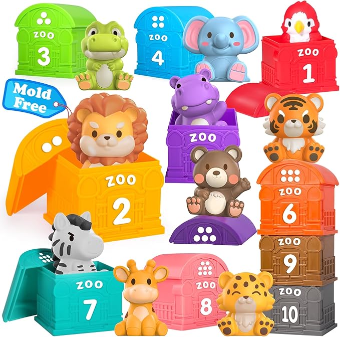 Oriate Animal Toddler Learning Toys, 20Pcs Zoo Animals Sensory Toys for Toddlers 1-3, Counting Animals Color Sorting Montessori for Babies, Birthday Gift Party Favors, Kids Prize Box, 12+ Months