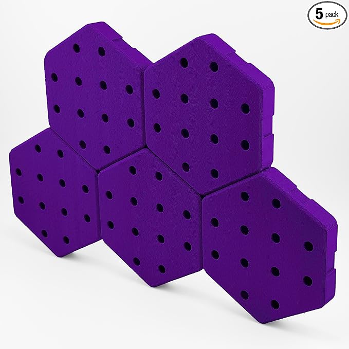 Hexagon Pegboard Tiles, 4.5"x4" each, 5-Pack, Normal-Sized Holes, Make Custom Designs, Easiest to Mount, Expand Existing Pegboard or Fill In Unused Space, Hexboard (Velvet Purple, 4 Inch)