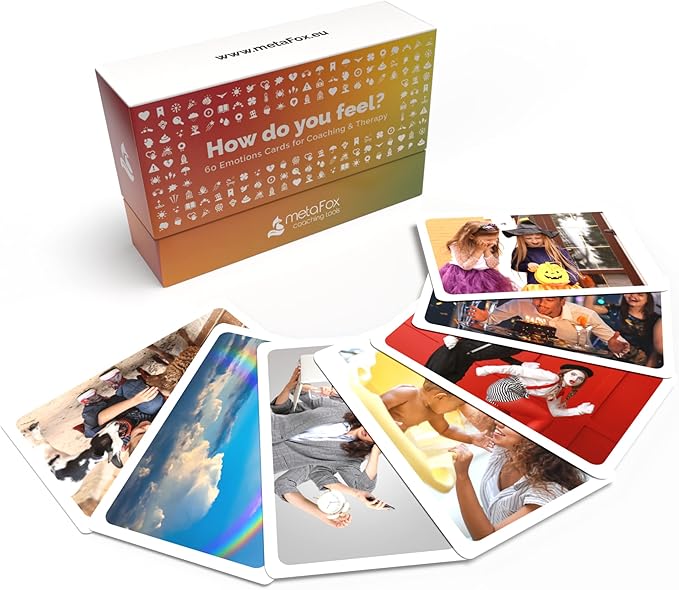 metaFox How do You Feel? Emotions, Feeling Picture Cards| 60 Pleasant & unpleasant Emotions & 8 Methods Cards | for Emotional Intelligence, Coaching & Therapy (English, Small)