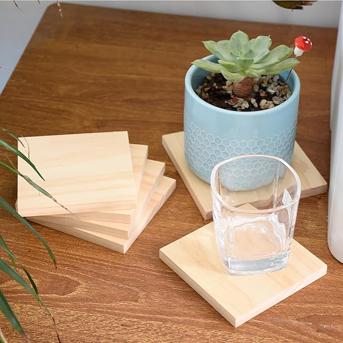 12PCS Unfinished Wood Square Blocks for Crafts, 4x4x0.8in Blank Wooden Squares Pine Wood Boards for Wood Carving,DIY Wood Coasters,Painting & Burning