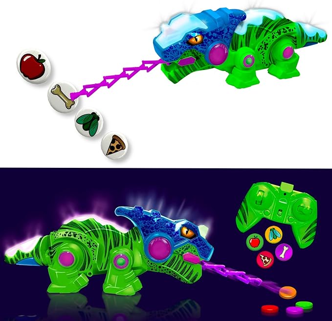 Kool KREEPERS RC-REX - Color-Changing & Walking Dinosaur Toy with Magic Magnetic Tongue That Extends & Catches Food Pellets. Features Wagging Tail, Flashing Lights & Roar Sounds