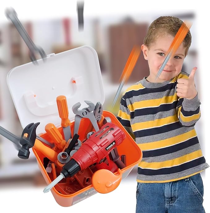 Kids Tool Play Set,Electric Screwdriver Toy with Box, 42pcs Toddler Electronic Toy Drill Kits, Pretend Play Construction Tools for Boy Girl Halloween Present Birthday Dress Up Party