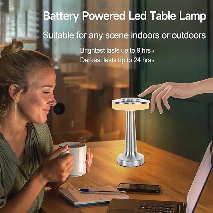Cordless Table Lamp, Portable LED Desk Lamp, Table Sensor Control Beside Lamps, Kids Night Light with Stepless Dimming & Charging Completed Tip Light & 3 Colors Changing