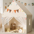 EagleStone Kids Play Tent with Star Light and Padded Mat, Playhouse for Kids, Neutral Color Play Room Furniture, Indoor Bed Tent Gift Toys for Toddle 3,4,5,6-Year-Old Girls,Boys, Girls,