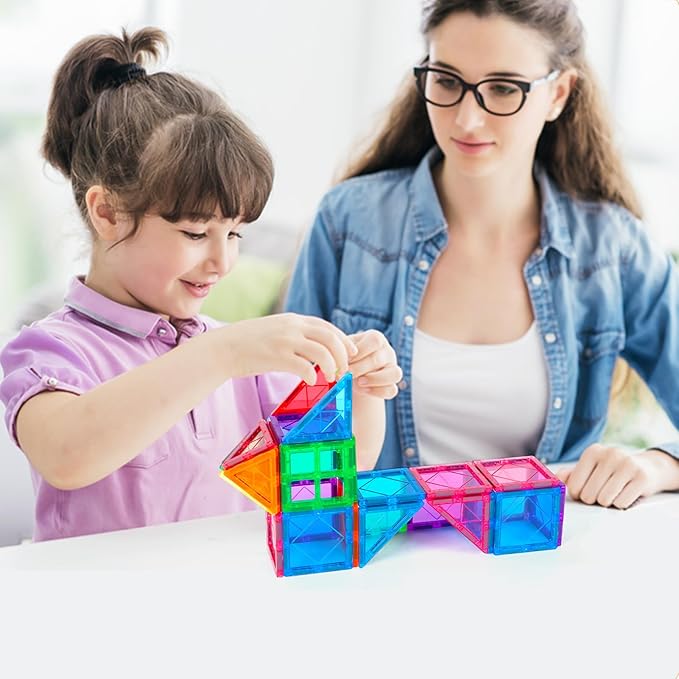 100pcs Magnetic Tiles with 2 Cars Magnetic Building Blocks for Toddlers 3 4 5 6 7 Year Old Boys Girls Educational Magnet Blocks Gift Toys for Kids Ages 4-8 Sensory Toys 1-3 Birthday Christmas