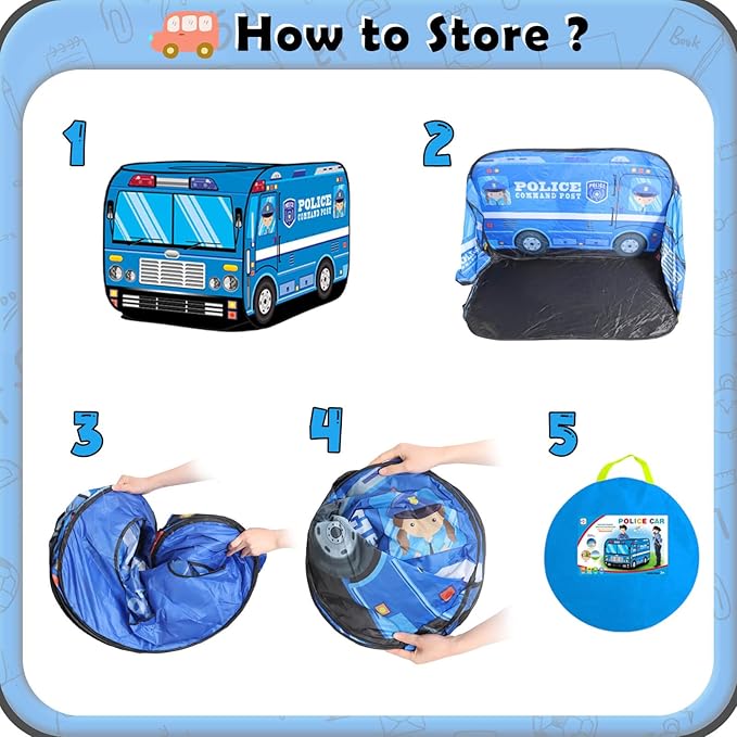 Pop up Play Tent for Kids Aged 1-3 Years Old Boys and Girls : Police Car Playhouse Toy Play Tents for Toddlers 3-5 Kids Tent Indoor Outdoor Playhouse Toys for 1 + Year Old, Police Car
