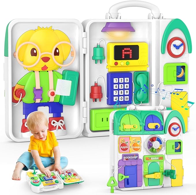 Toddler Boy Toy for 1-2 Year Old, Montessori Birthday Gift for 1+ Year Old Boy Girl, Motor Skills Developmental Toy, Busy Board for Toddler Age 1-2