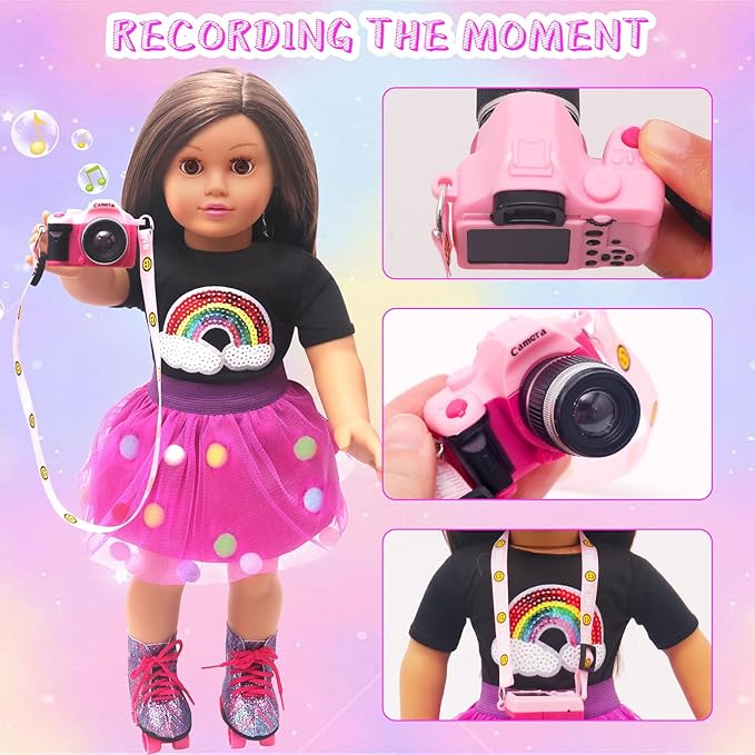 American 18 Inch Doll Accessories Doll Travel Set Including Suitcase Luggage and Dress, Camera Computer Phone Neck Pillow Sunglasses Dolls Travel Gear Play Set Gift for Birthday (NO Doll)