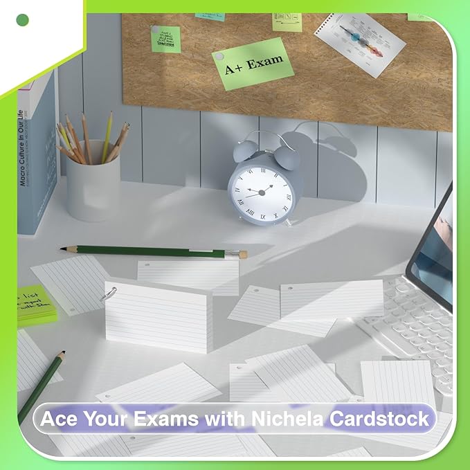 250 Count White Index Cards with Ring 3 x 5 Inch Heavyweight Ruled Index Cards, Flash Cards for School & Office Supplies and Home Organization, Durable Study To Do List Note Cards with Ruled Lines