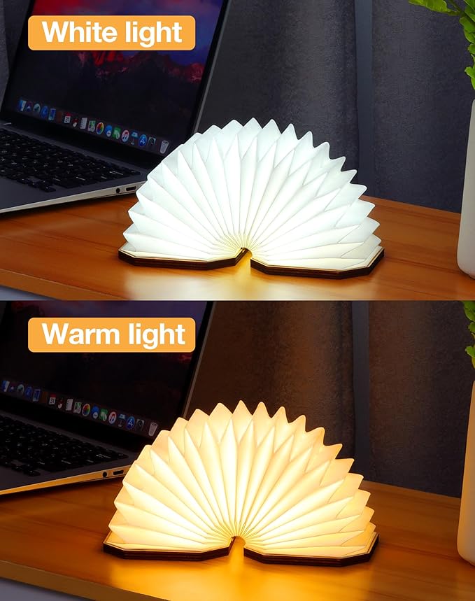 Originality Folding Accordion Lamp, Portable Wooden Desk Lamp, Japanese Gifts, Creative LED Paper Lantern with USB for Home Decoration(Walnut)