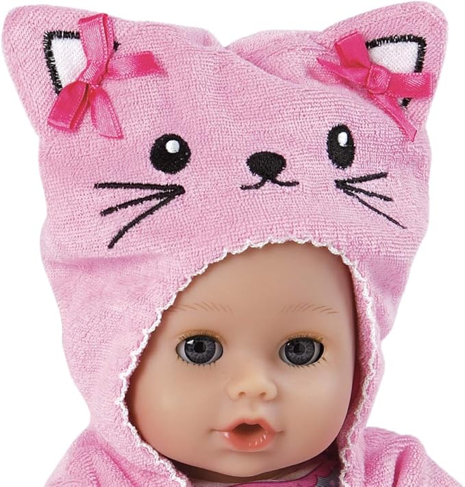 Adora Bath Time Babies Collection, 13" Baby Doll and Clothes Set, Made with Fresh Powder Scent and Exclusive QuickDri Vinyl Body, Birthday Gift For Ages 1+ - Kitty