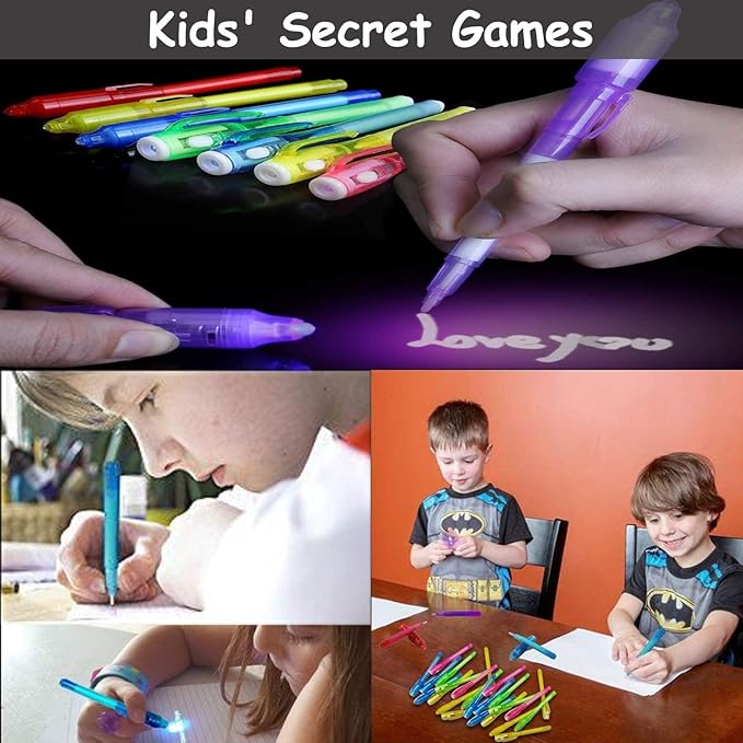 iGeeKid 24 Pack 2 Style Invisible Ink Pen with UV Black Light Party Favor for Kids 8 12 Secret Spy Pens Magic Disappearing Ink Markers Clasroom Prize Birthday Gifts Halloween Goodie Bags Stuffers