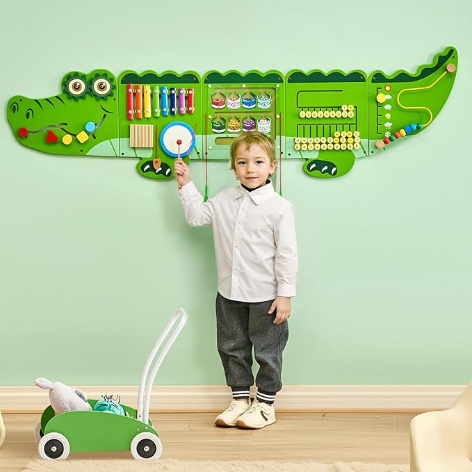 VEVOR Crocodile Activity Busy Board Panel, 9 Wall Activities Board, Montessori Sensory Wall Panel for Kids 3-12 Years, Sensory Wall Activity Panel, Ideal for Toddler Playroom Nursery Classroom