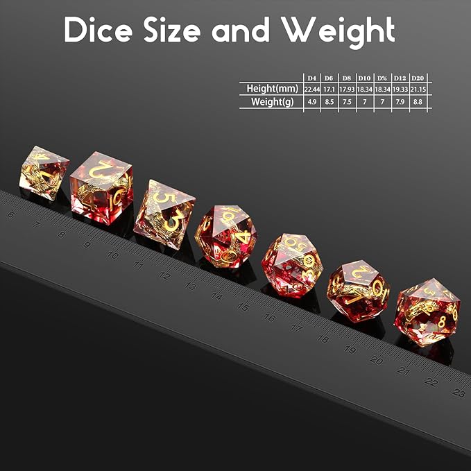 Ring DND Dice Set Sharp Edge DNDND 7-Piece Swirl Resin Blood Red Dice with Magic Lord Ring Inside for Dungeons & Dragons -Dragon Box Gifts