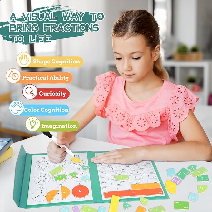 Magnetic Fraction Demonstration Book, Magnetic Fraction Tiles & Fraction Circles Set-Fraction Manipulatives, Math Fractions Magnetic Puzzle, with 10 Brilliant Colors, Enhance Mathematical Skills