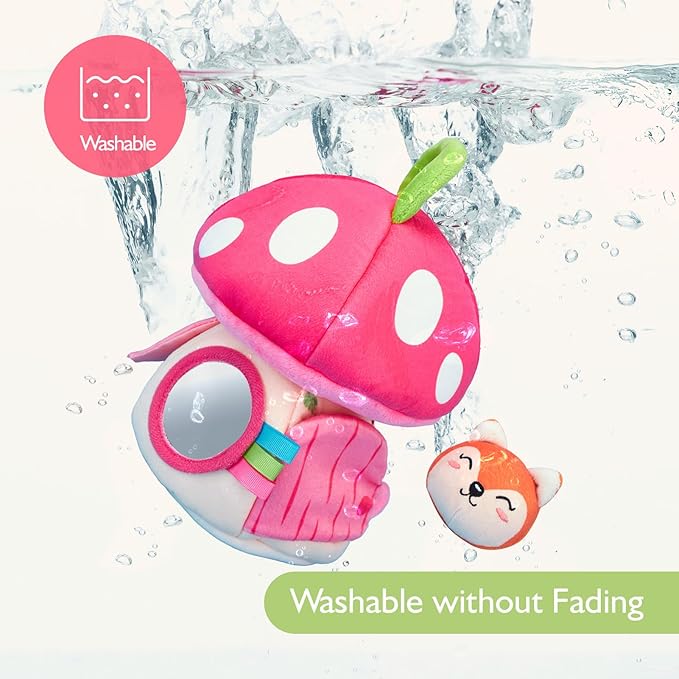 hahaland Baby Toys 6-12 Months - Montessori Toys for 6 Month Old Girl, My First Mushroom House with Stuffed Jungle Animals, Rattle, Crinkle Paper, Mirror, Sensory Toddler Toy for 1 Year Old Girl Gifts