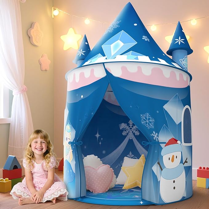 Skirfy Tent for Kids,Large Play Tent for Toddler 3+, Indoor & Outdoor Princess Playhouse for Kid 3-5 4-6,Christmas Birthday Thanksgiving for Boys Girls,Blue
