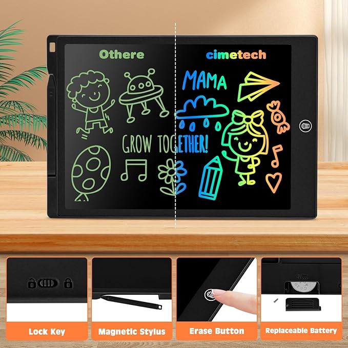cimetech LCD Writing Tablet, 12 Inch Kids Toys Doodle Board, Toddler Toys for 3-8 Year Old Girls Boys, Travel Essentials Drawing Pad, No Mess Coloring Books (Black)