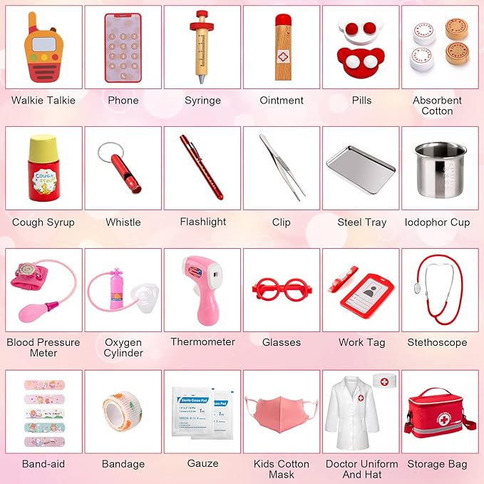 Doctor Kit for Kids, 34 Pcs Kids Doctor Playset Kit for Toddlers 3-5 with Medical Storage Bag & Real Stethoscope, Fun Role Playing Game, Doctor Play for Toddlers Kids Boys Girls Ages 3+