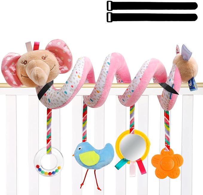 Baby Car Seat Toys Activity Stroller Toy for Boys Girls 0 3 6 9 10 12 Months, Spiral Hanging Plush Toys, Baby Shower Thank You Gifts