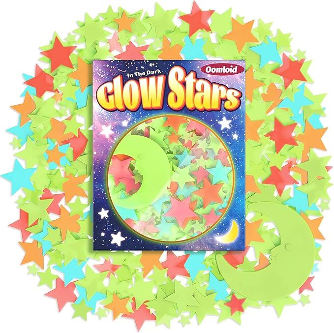 201 Pcs Glow in The Dark Stars Stickers for Ceiling, Toddler Stocking Stuffers Wall Room Decor Gifts, Luminous 3D Glowing Stars Easter Basket Stuffers for Kids Boys Girls - Multi