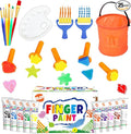 Early Learning Kids Paint Kit Washable Finger Paints with Assorted Painting Brushes Stamps Sponges Palette for Toddlers Children Crafts Drawing Gift Age 3+