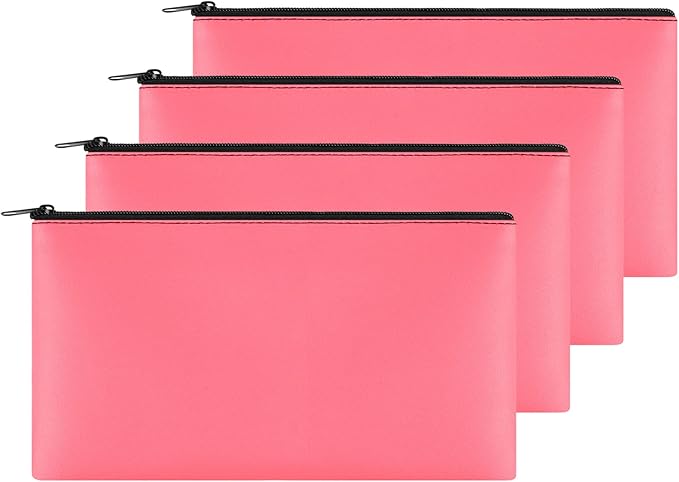4Pack Money Bag 11 X 6" - Safe Durable Waterproof PU Leather Bank Pouch With Zipper for Cash, Coins, Checks, Bills, Receipts, Makeup, Tool Storage (Peach)